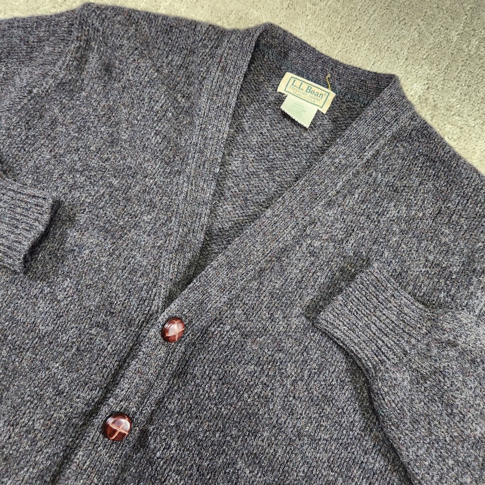 Vintage LL Bean Cardigan Sweater Men Medium Wool Blend USA Made Knit Grandpa